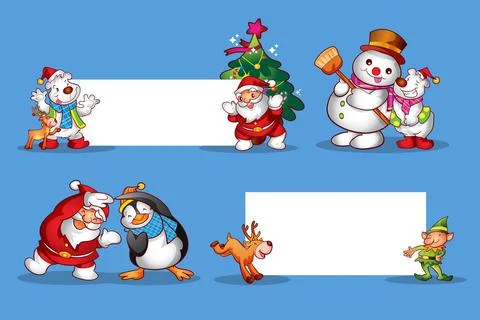 Set of cute christmas design elements characters and decorations 3 Stock Illustration