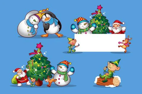 Set of cute christmas design elements characters and decorations 2 Stock Illustration