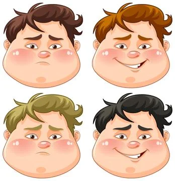 Set of cute chubby boy with different facial expression Stock Illustration