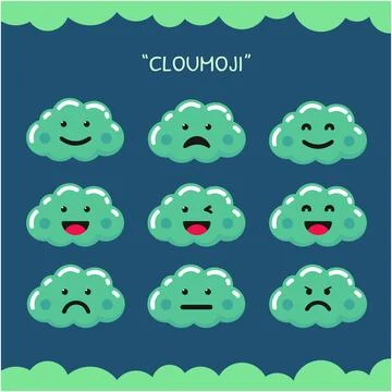 Set of cute cloud characters. Vector Illustration. Stock Illustration