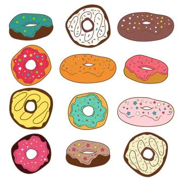 Set of cute colorful donuts Stock Illustration