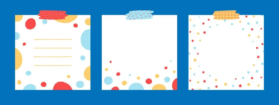 Set of cute colorful dot notepad with tape hand drawn vector illustration. 스톡 일러스트