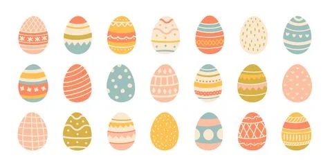 Set of cute colorful Easter eggs, Easter symbol, decorative vector elements Stockillustratie