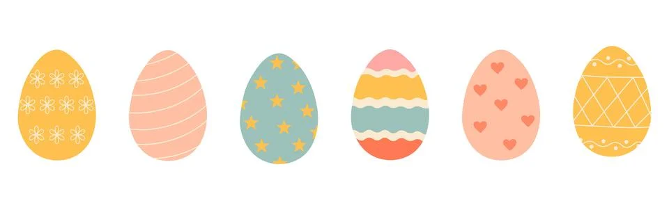 Set of cute colorful Easter eggs with patterns. Traditional religious Easte.. Stock Illustration