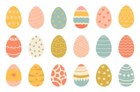 Set of cute colorful Easter eggs with patterns. Traditional religious Easte.. Stock Illustration