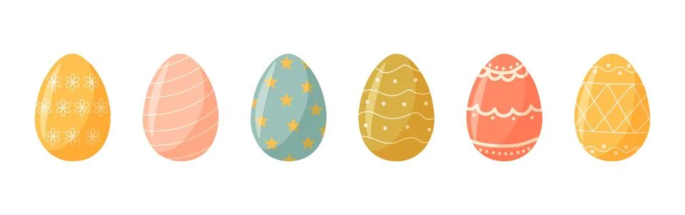 Set of cute colorful Easter eggs with patterns. Traditional religious Easte.. Stock Illustration