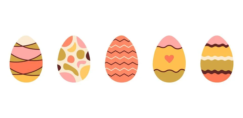 Set of cute colorful Easter eggs with patterns. Traditional religious Easte.. Stock Illustration