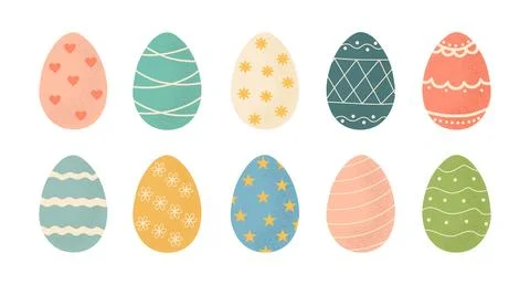 Set of cute colorful Easter eggs with patterns. Traditional religious Easte.. Stock Illustration