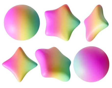 Set of cute colorful elements, featuring rainbow stars and spheres isolated o Stock Illustration