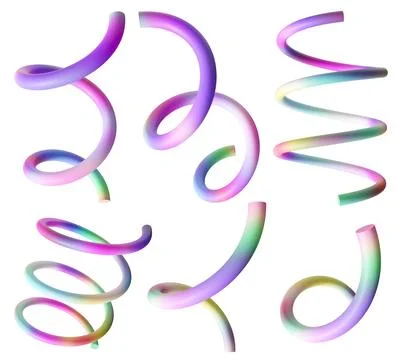 Set of cute colorful elements, featuring rainbow twists, spirals isolated on Stock Illustration