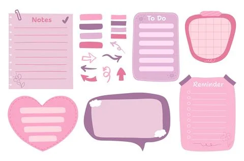 Set of cute colorful paper notes. Notes for to-do-list, memo notepads Stock Illustration