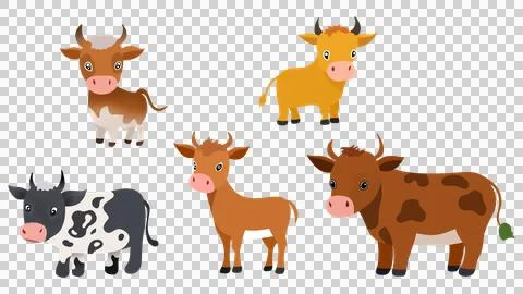 Set of cute Cows, icons of cute animals, hand drawn cartoon cows Stock Illustration