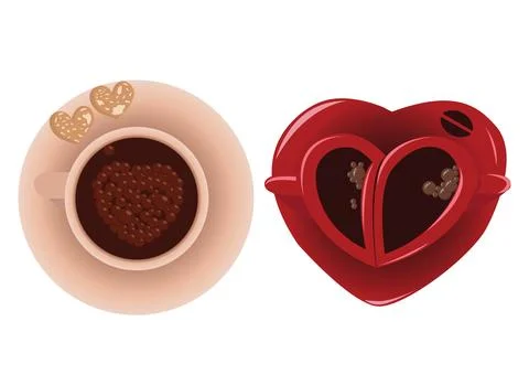 Set of cute cups, top view. Vector illustration isolated on white background. Stock Illustration