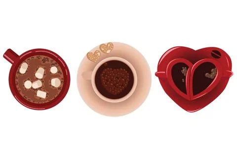 Set of cute cups, top view Stock Illustration