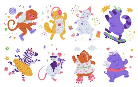Set of cute dancing animals. 스톡 일러스트