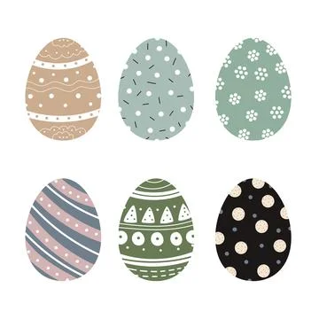 Set of cute decorated Easter eggs isolated on white background. Collection Stock Illustration