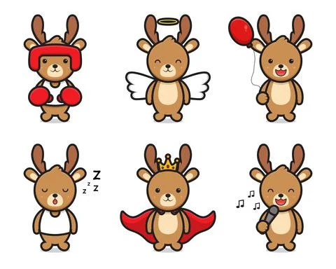 Set of cute dee mascot character with different poses cartoon vector icon ill Stock Illustration