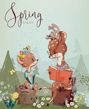 Set with cute deers Stock Illustration