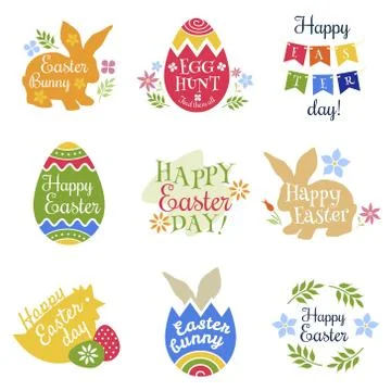 Set of cute design elements for spring and easter. Flat design, isolated on w イラスト素材