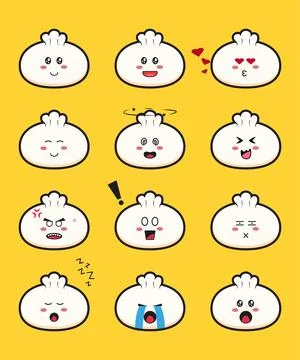 Set of cute dimsum cartoon vector icon illustration Stock Illustration