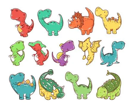 Set of cute dinosaurs element hand-drawn illustration 库存插图