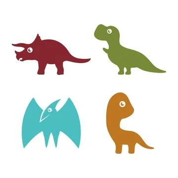 Set of Cute Dinosaurs Flat Icon. Old Animals Logo Design Stock Illustration