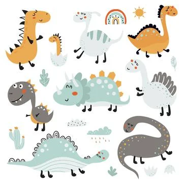 Set of cute dinosaurs Stock Illustration