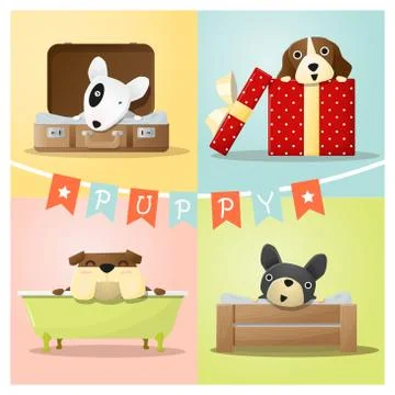 Set of cute dog background Stock Illustration