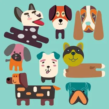 Set a cute dogs head flat collection Stock Illustration
