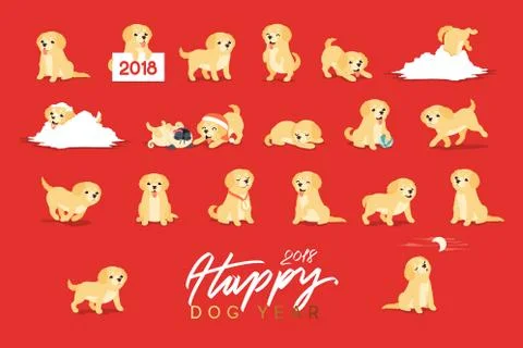 Set of cute dogs labrador and golden retriever Stock Illustration