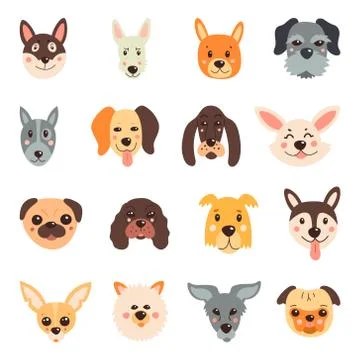 Set of cute dogs. Vector illustration on a white isolated background Stock-Illustration