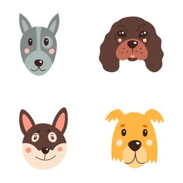 Set of cute dogs. Vector illustration on a white isolated background Stock Illustration