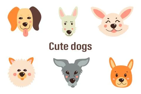 Set of cute dogs. Vector illustration on a white isolated background Stock Illustration