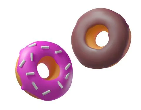A set of cute donuts in a cute 3D style Stock Illustration
