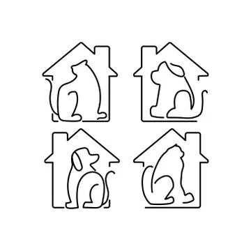 Set cute doodle hand drawn dog and cat with home collection for design element Stock Illustration