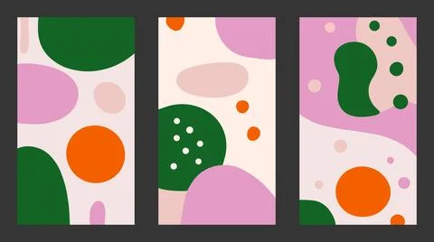 Set cute doodle pattern backgrounds with abstract shapes. Collection vertical Stock Illustration