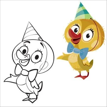 Set of cute ducklings in a party hat, childhood, holiday, fun, isolated object Stock Illustration