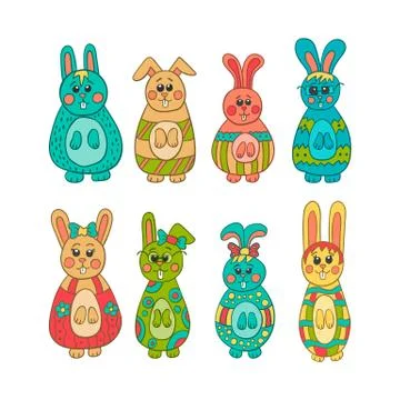 Set of cute Easter bunny Stock Illustration