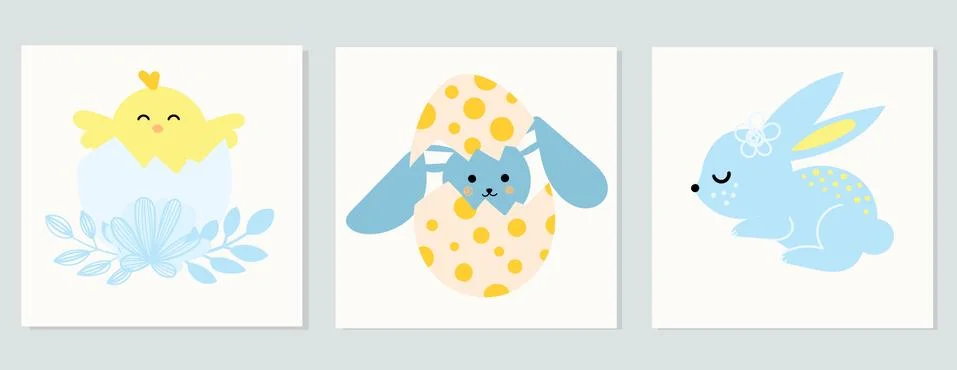 A set of cute Easter cards with animals Stock Illustration
