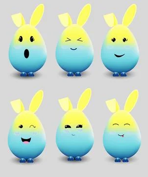 Set Cute easter egg in kawaii style. 3D. Happy holiday greeting card template Stock Illustration