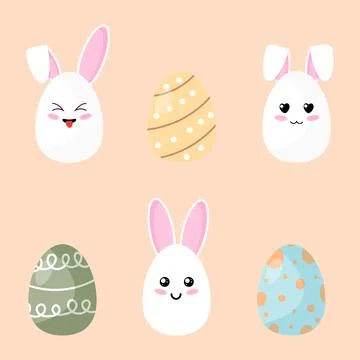 A set of cute Easter eggs and bunnies in vector format. Stock Illustration