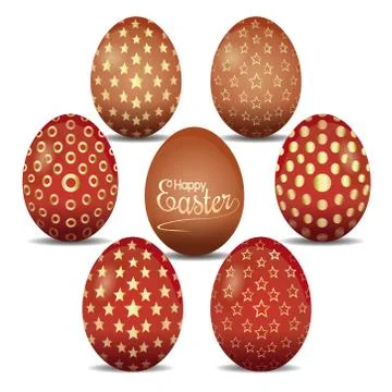 Set of cute Easter eggs with golden ornaments Stock Illustration