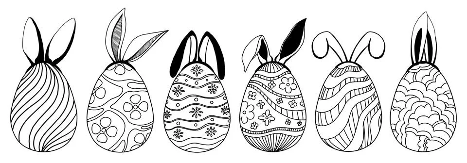 Set of cute Easter eggs with rabbit ears. Stock Illustration