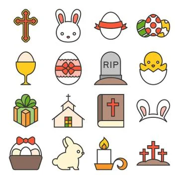 Set of cute easter icon, flat design vector Stock Illustration