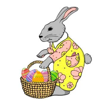 Set of cute Easter rabbits with Easter eggs and banners. Illustrazione stock