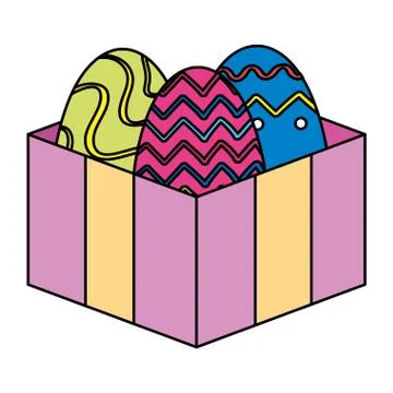 Set of cute eggs easter in gift box 스톡 일러스트