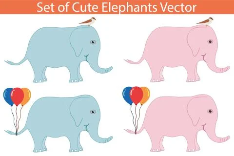Set of Cute Elephant Vector Stock Illustration
