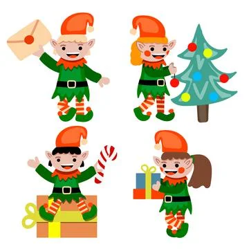 Set of cute eleves preparing to christmas. New year illustration Stock Illustration
