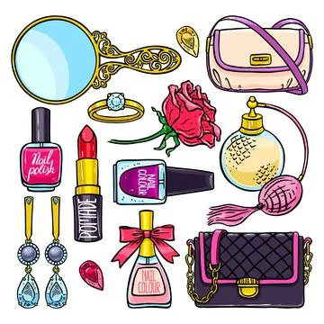 Set of cute female things Stock Illustration