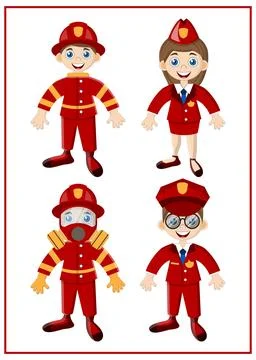 A set of cute firefighters. Stock Illustration
